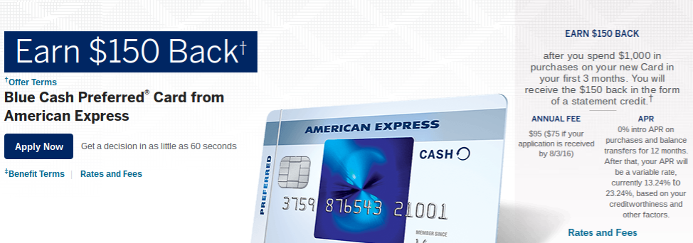 American Express Blue Preferred Cashback Zero APR Credit Card